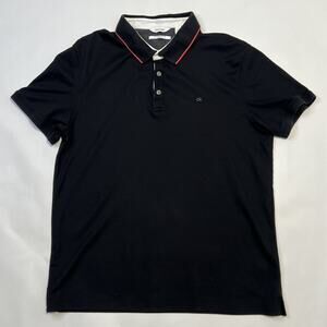 Calvin Klein Polo Shirt Mens Large Black Liquid Touch Slim Fit Short Sleeve